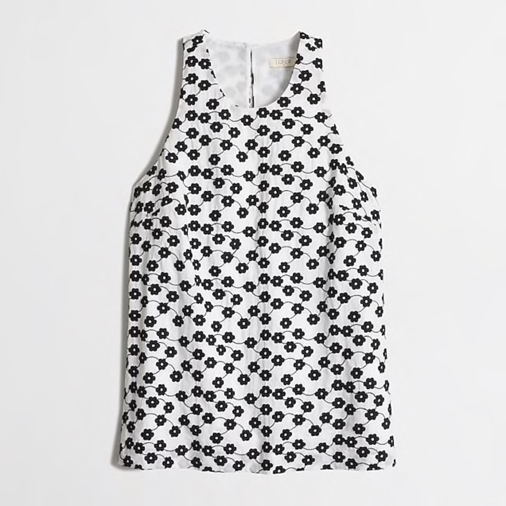 J crew Blk white floral embroidered tank blouse